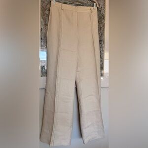Neutral Wide-Leg Silk/Linen Pants - Cream